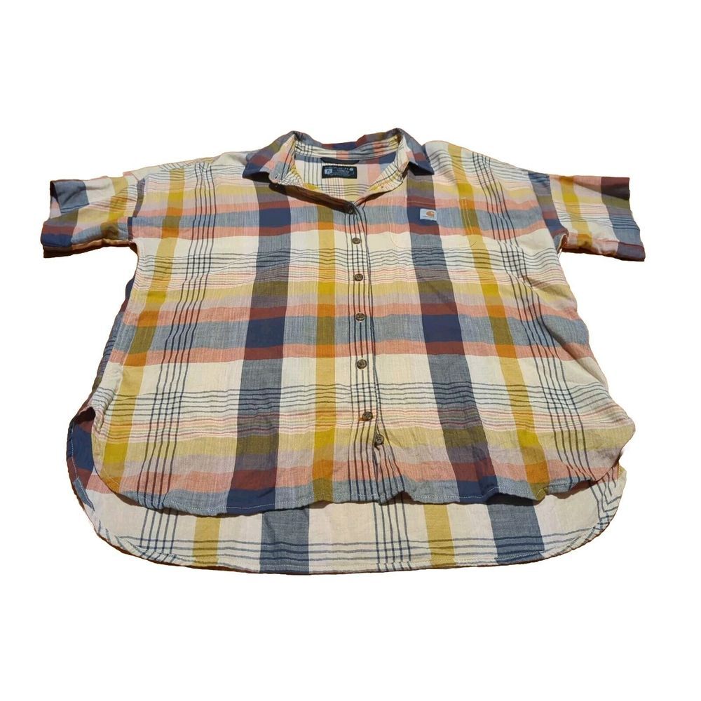 youth carhartt button short sleeve‎ plaid print short sleeve, xl, multi color - Picture 2 of 16